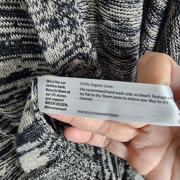 Eileen Fisher Sweater Sz S Cardigan Open Front Organic Linen Black Gray Beachy - Picture 4 of 6